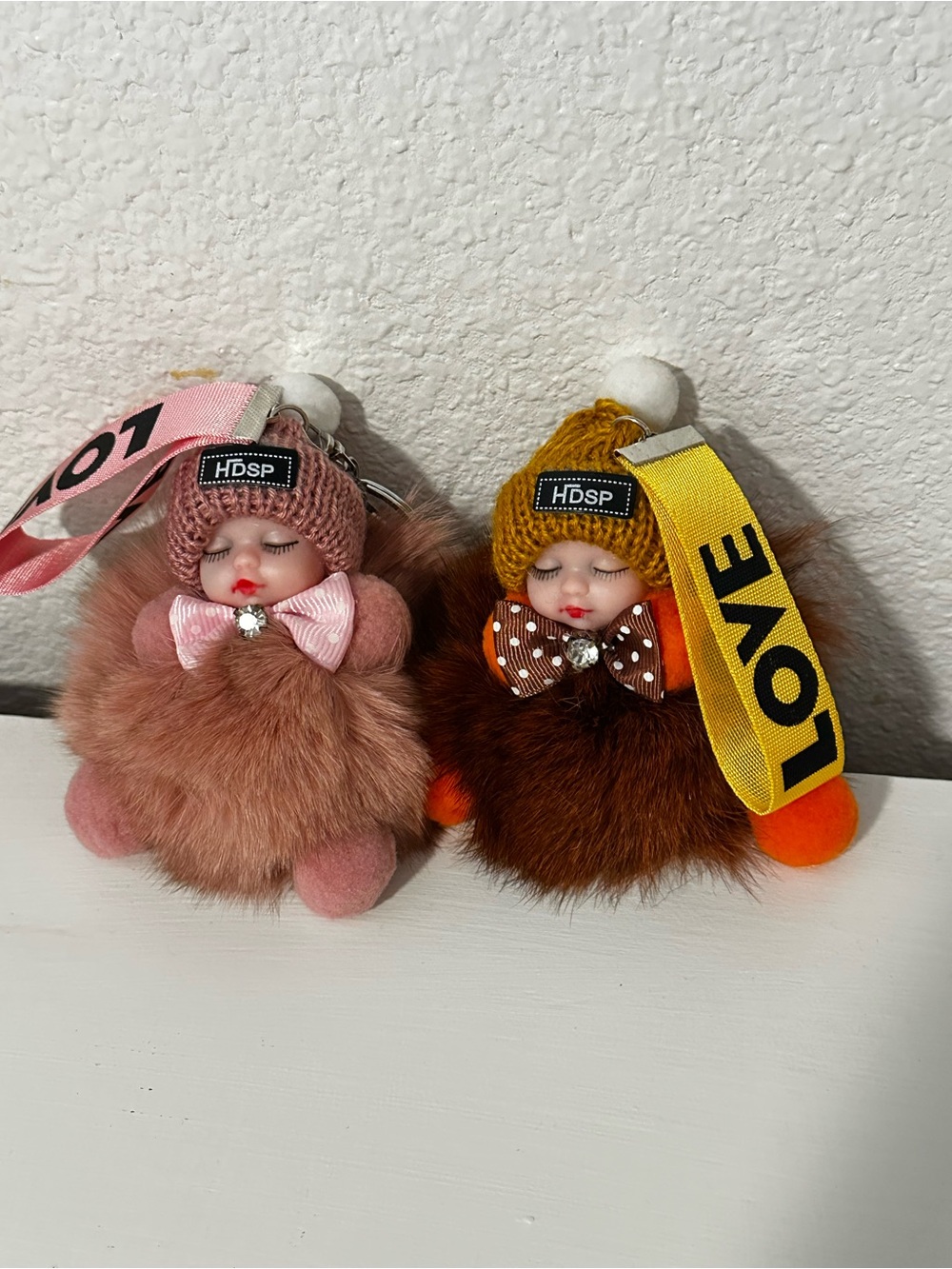 HDSP Plush Pom-Pom Doll Keychain - Pink and Brown